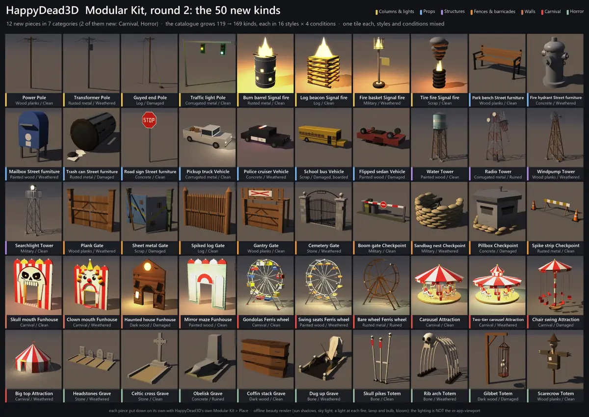 HappyDead3D Modular Kit: dozens of game-ready props in many styles